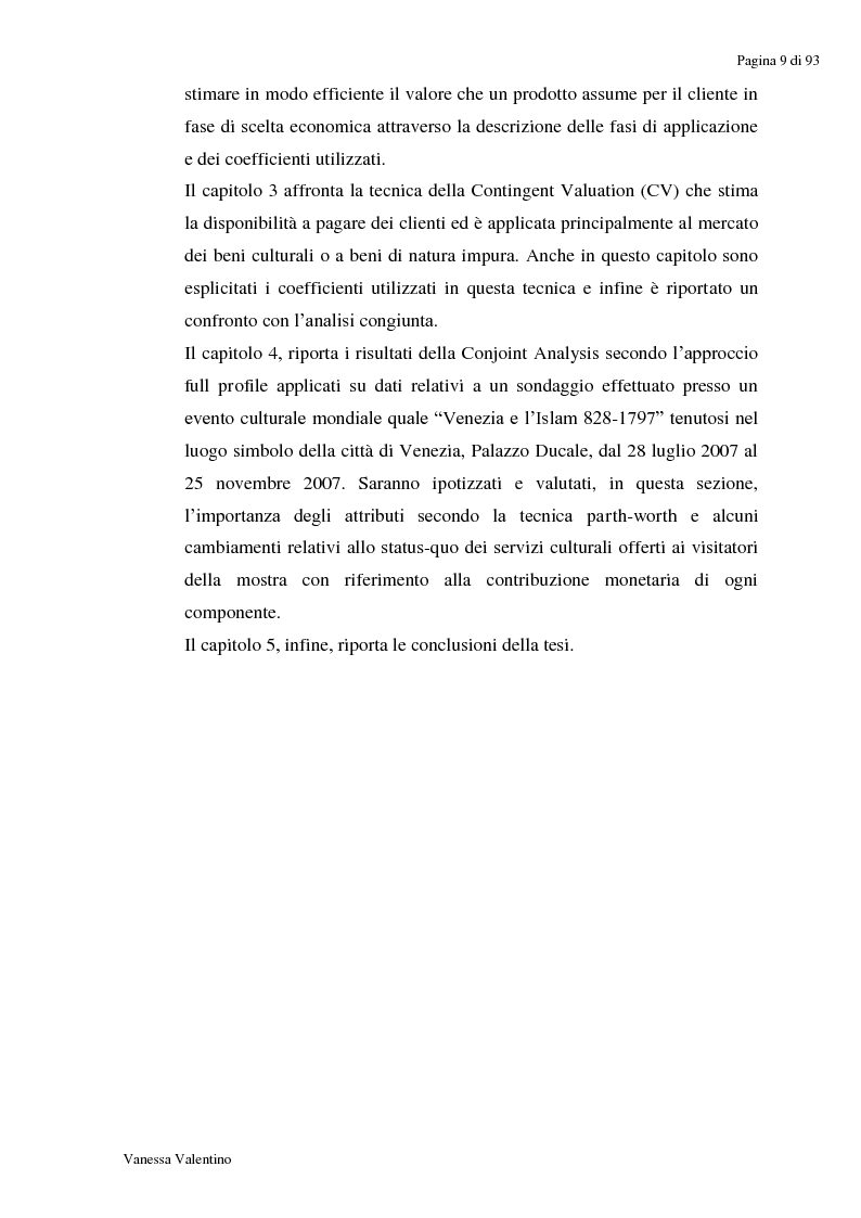 Anteprima della tesi: Conjoint Analysis: metodologie e applicazioni alla valutazione dei beni culturali, Pagina 3