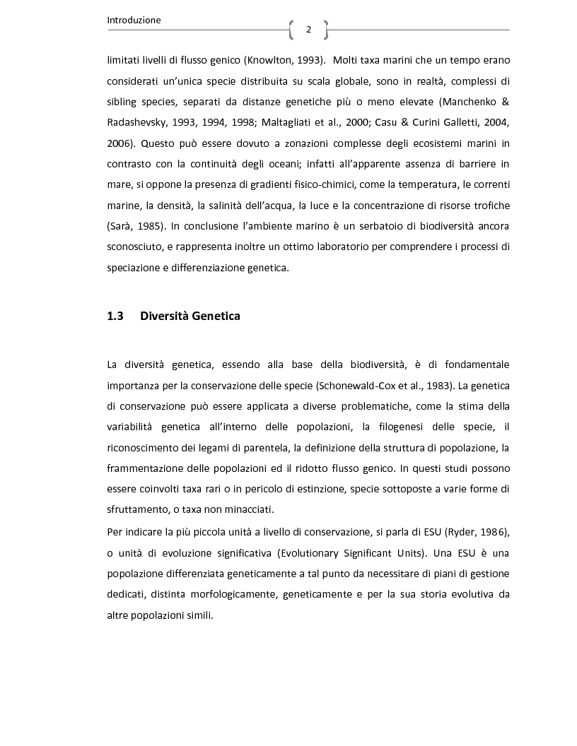 Anteprima della tesi: Analisi della variabilità genetica di popolazioni di Patella Ferruginea (Gmelin, 1791) provenienti dalla Costa Nord Orientale della Sardegna, Pagina 2