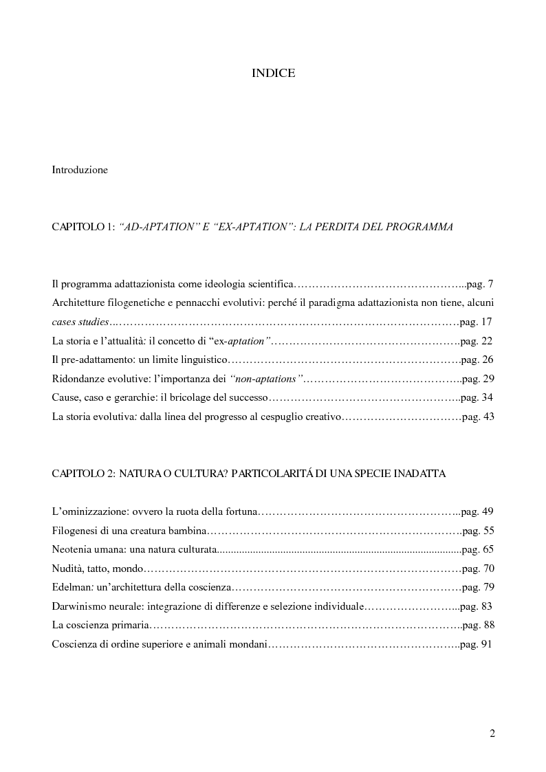 Indice della tesi: Naturalizzazioni e forme di biopolitica. Evoluzionismi, natura umana e suoi processi di politicizzazione., Pagina 1