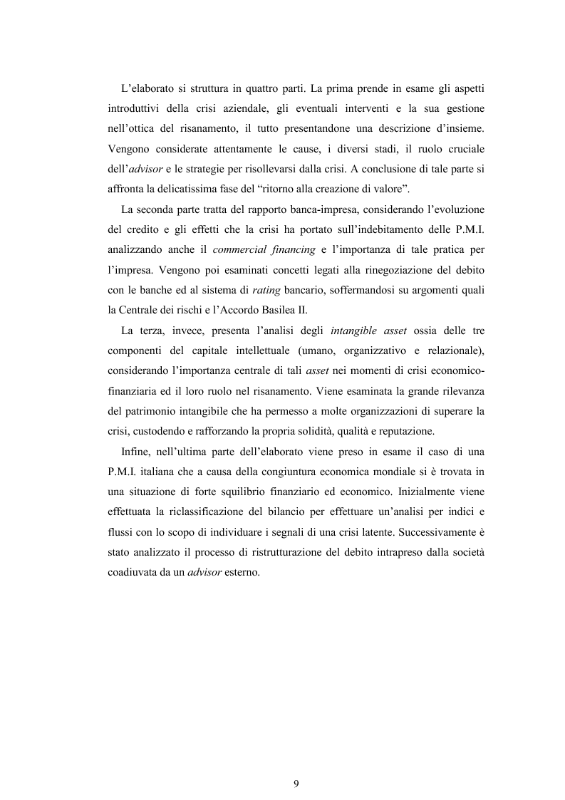 Anteprima della tesi: Crisi d'impresa: il ruolo della gestione finanziaria nella ristrutturazione. Il caso di una P.M.I. italiana, Pagina 4