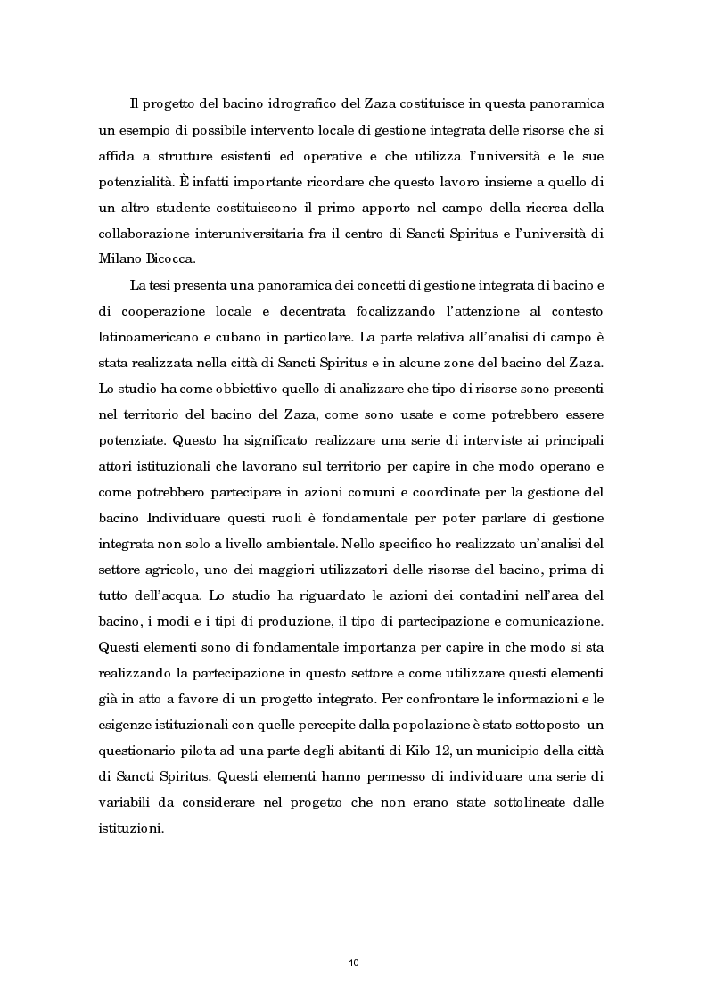 Anteprima della tesi: Un progetto integrale di gestione integrata: il bacino idrografico del Zaza a Cuba, Pagina 6