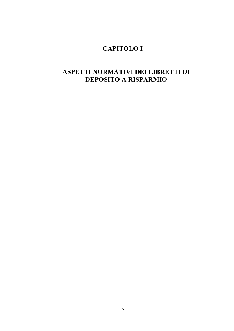 Anteprima della tesi: I libretti di deposito a risparmio, Pagina 1