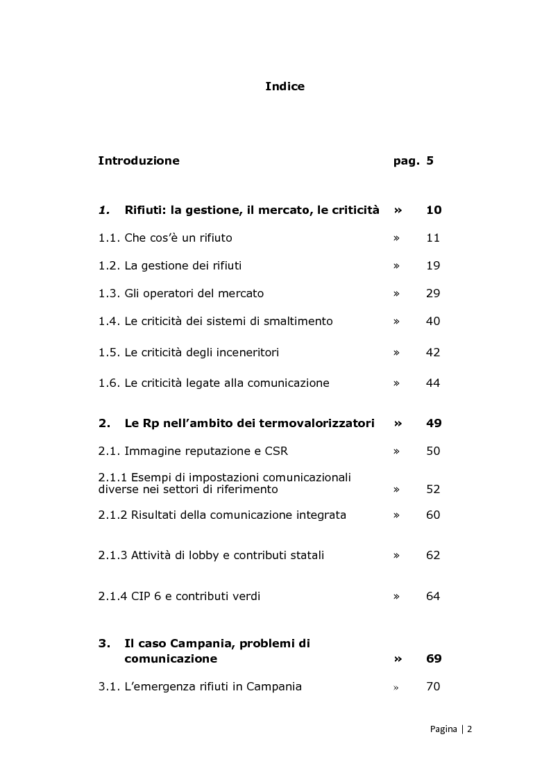 Indice della tesi: Rifiuti: strategie di comunicazione per gestire un tema sensibile, il caso Acerra, Pagina 1