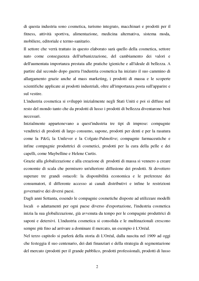 Anteprima della tesi: Industria cosmetica: le strategie di L'Oréal, Pagina 2