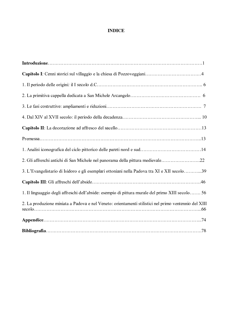 Indice della tesi: Pitture murali dell'Oratorio di Pozzoveggiani, Pagina 1