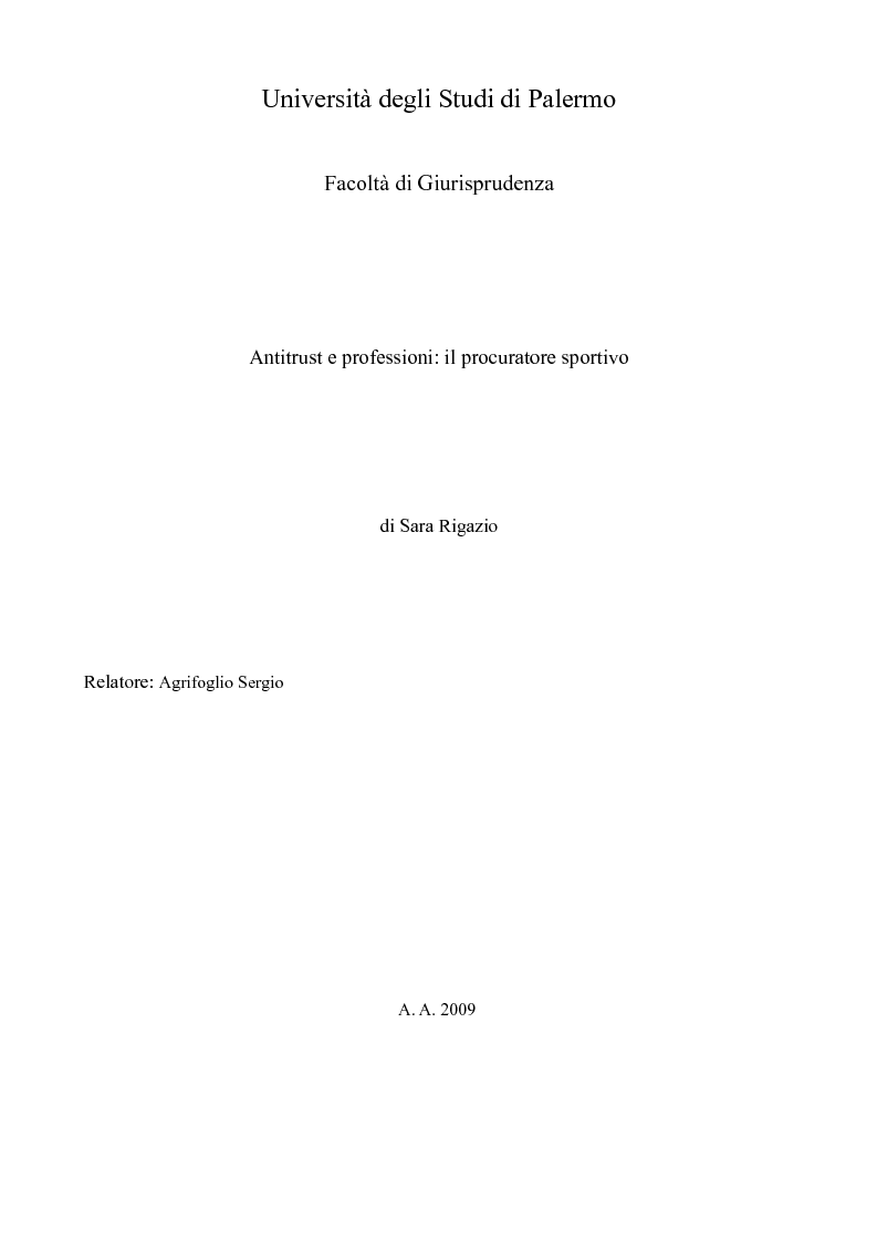 Anteprima della tesi: Antitrust e professioni: il procuratore sportivo, Pagina 1