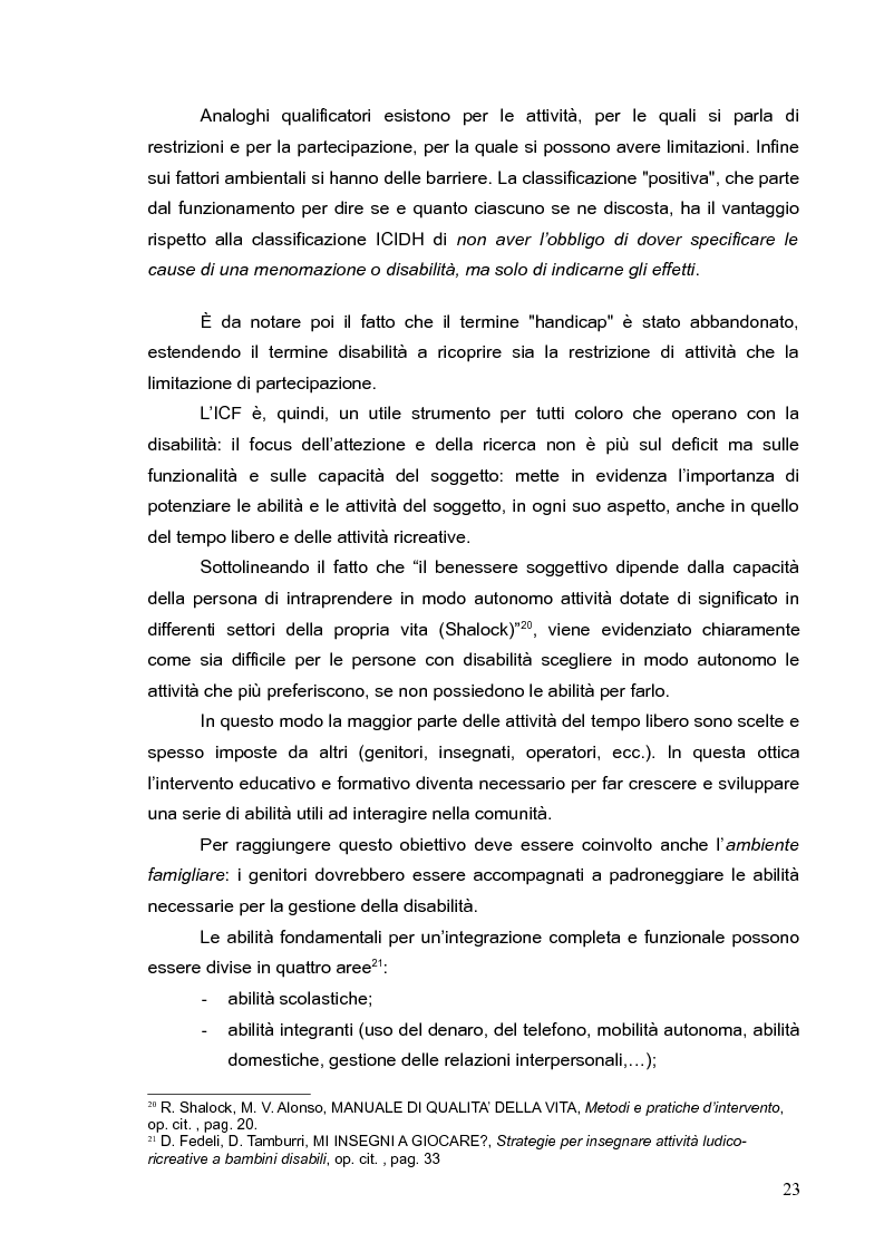 Estratto dalla tesi: Qualità della vita e tempo libero nel bambino con disabilità: l'esperienza di uno spazio-gioco