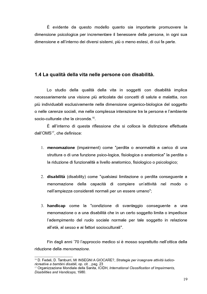 Anteprima della tesi: Qualità della vita e tempo libero nel bambino con disabilità: l'esperienza di uno spazio-gioco, Pagina 13