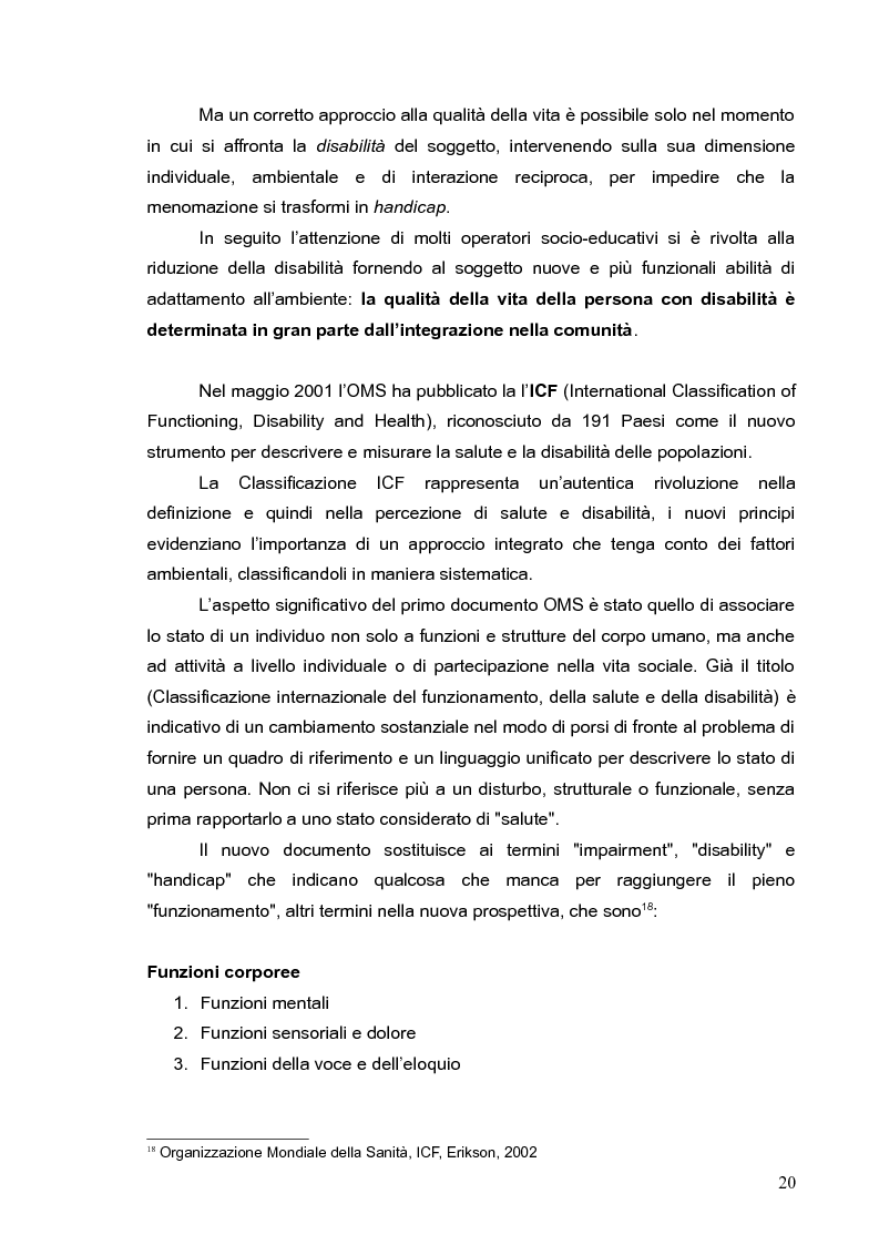 Anteprima della tesi: Qualità della vita e tempo libero nel bambino con disabilità: l'esperienza di uno spazio-gioco, Pagina 14