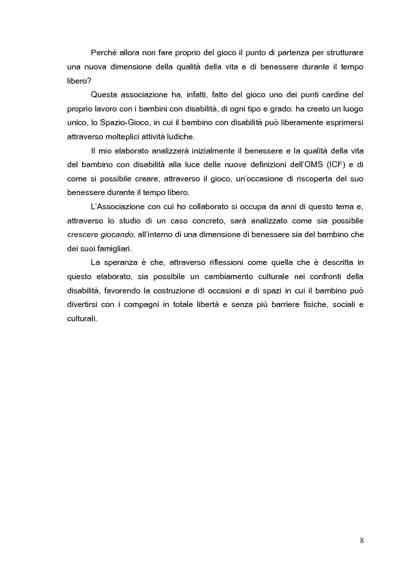 Anteprima della tesi: Qualità della vita e tempo libero nel bambino con disabilità: l'esperienza di uno spazio-gioco, Pagina 2