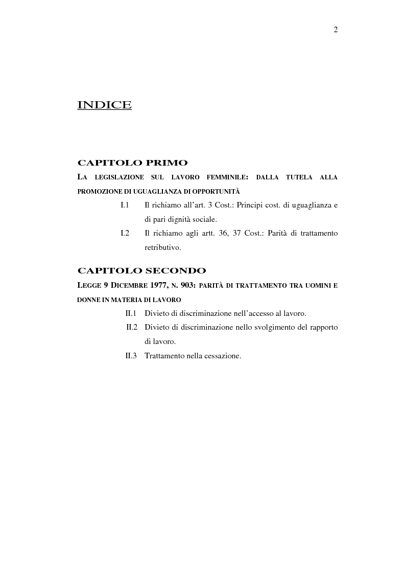Indice della tesi: Pari opportunità uomo-donna, Pagina 1