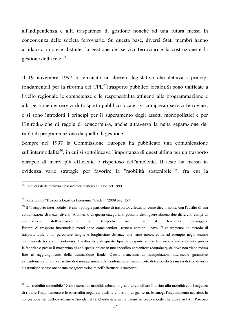 Estratto dalla tesi: Aspetti economici e territoriali della pianificazione della logistica e dei trasporti in Italia