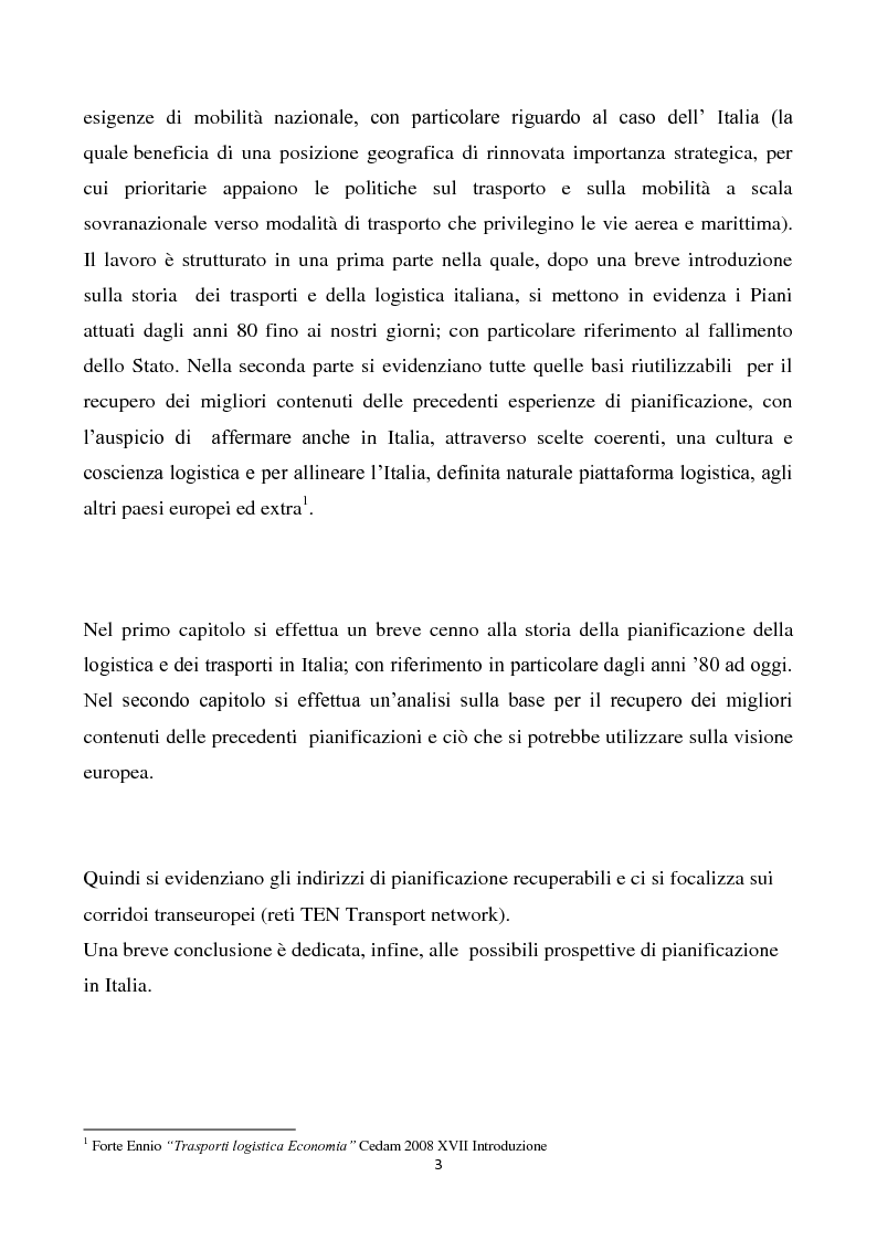 Anteprima della tesi: Aspetti economici e territoriali della pianificazione della logistica e dei trasporti in Italia, Pagina 3