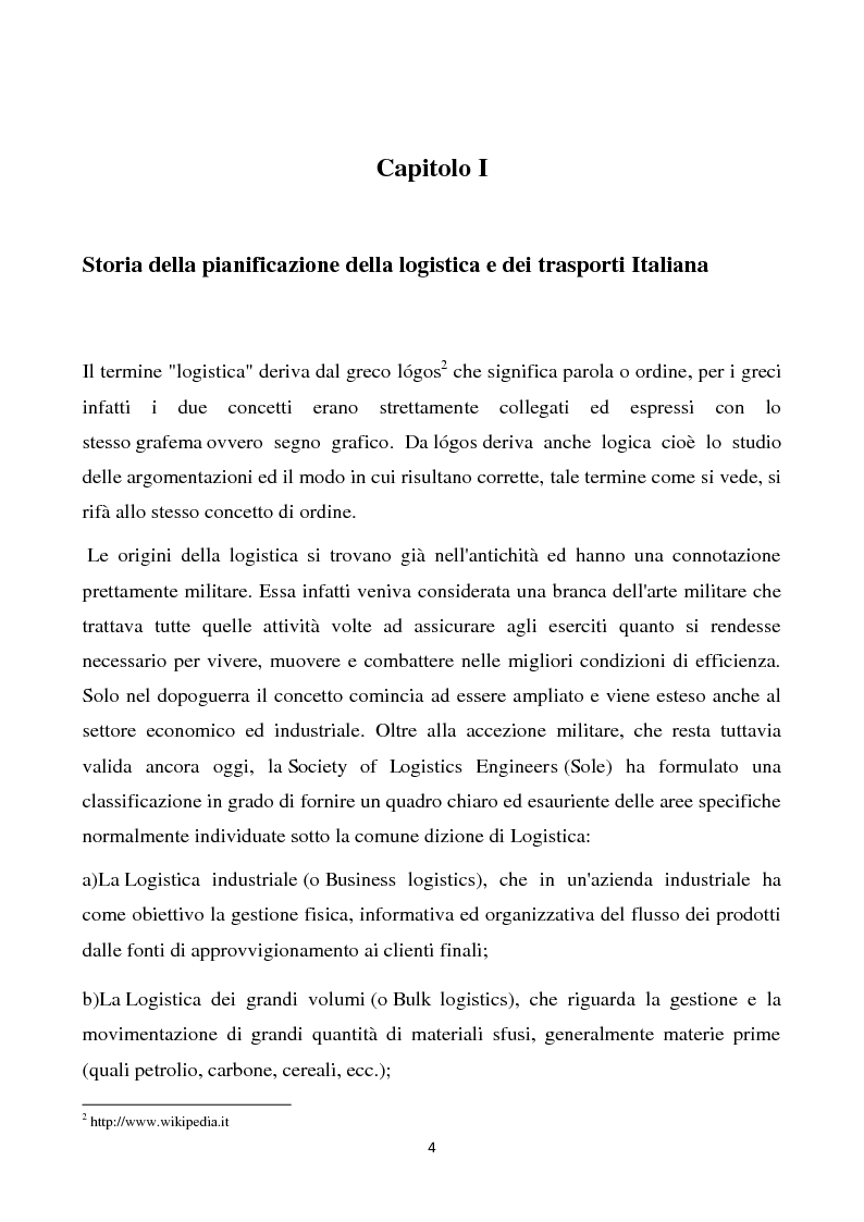 Anteprima della tesi: Aspetti economici e territoriali della pianificazione della logistica e dei trasporti in Italia, Pagina 4