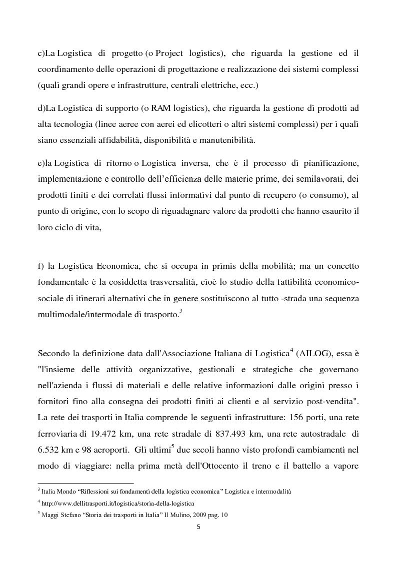 Anteprima della tesi: Aspetti economici e territoriali della pianificazione della logistica e dei trasporti in Italia, Pagina 5