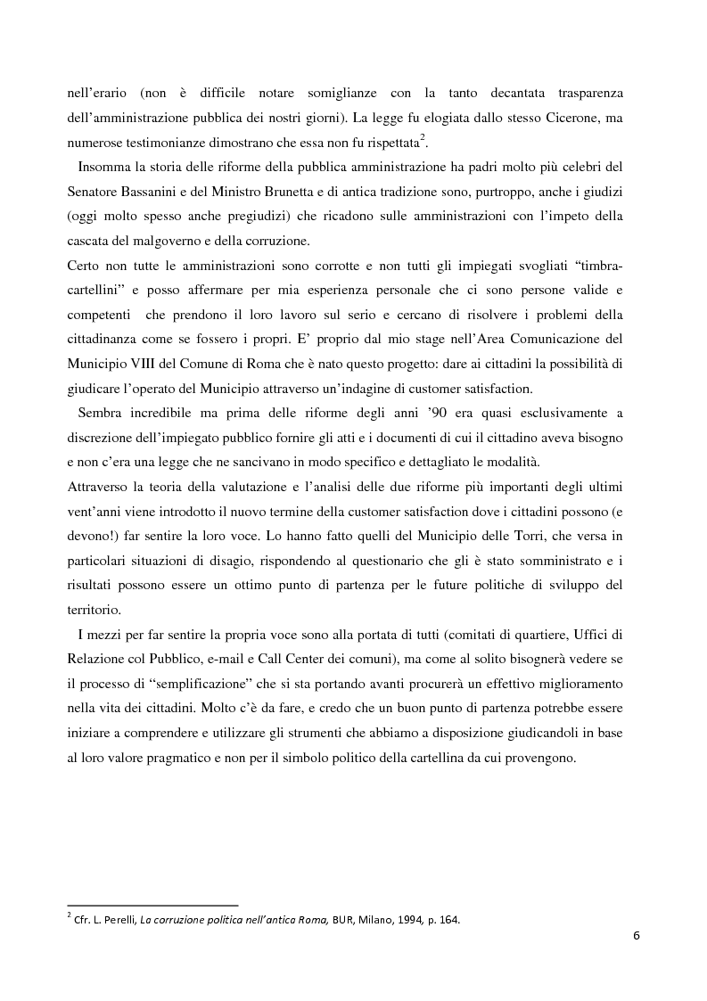Anteprima della tesi: Valutare la Pubblica Amministrazione. Indagine di customer satisfaction nel Municipio VIII del Comune di Roma, Pagina 2