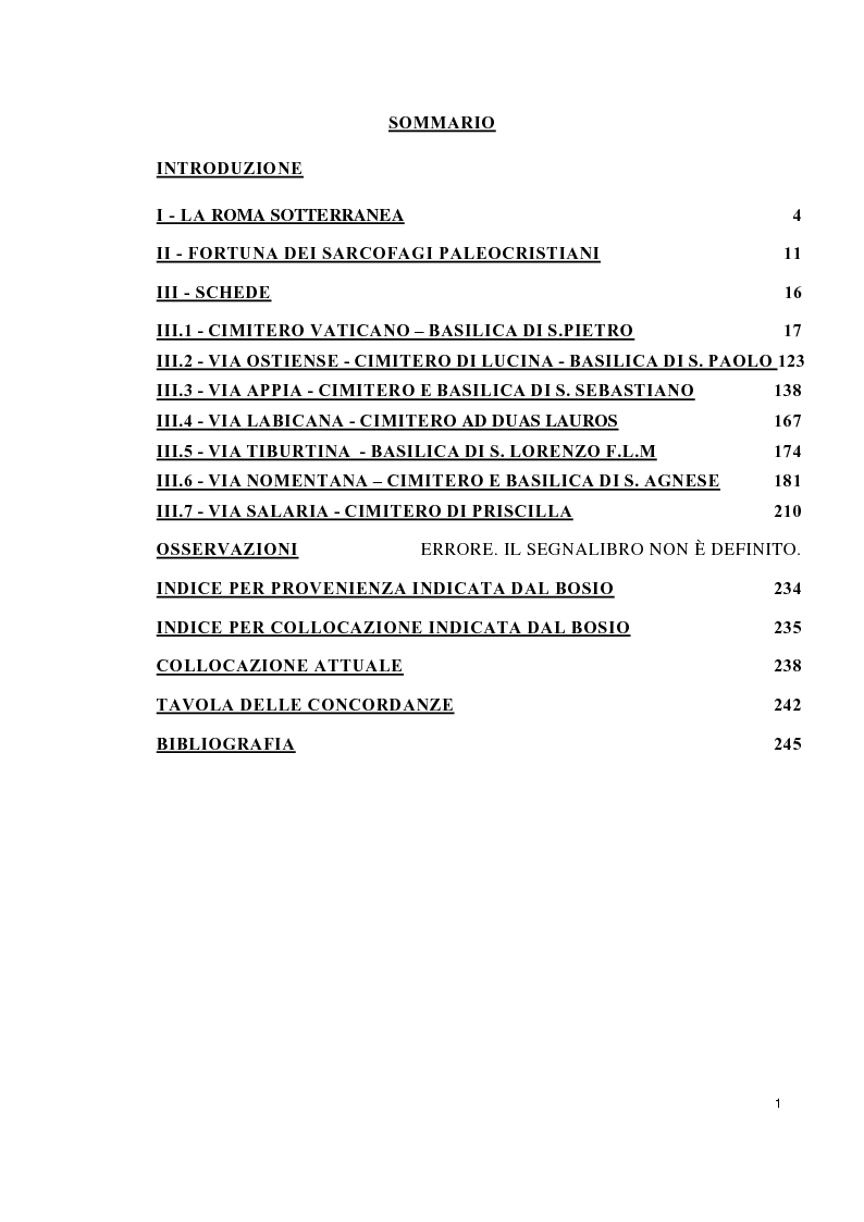 Indice della tesi: I sarcofagi paleocristiani nella ''Roma sotterranea'' di Antonio Bosio, Pagina 1