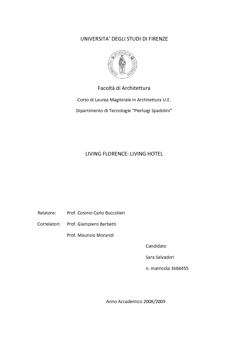 Anteprima della tesi: Living Florence - Living Hotel, Pagina 1