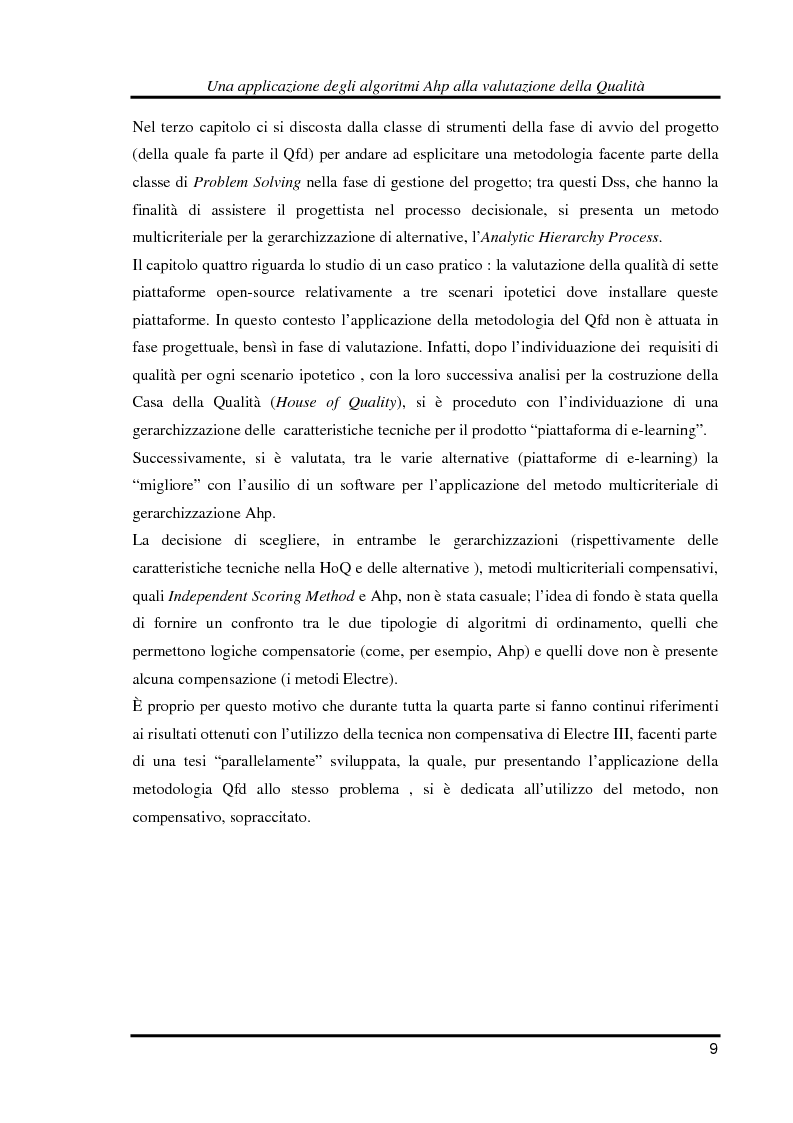 Anteprima della tesi: Una applicazione degli algoritmi Ahp alla valutazione della qualità, Pagina 2