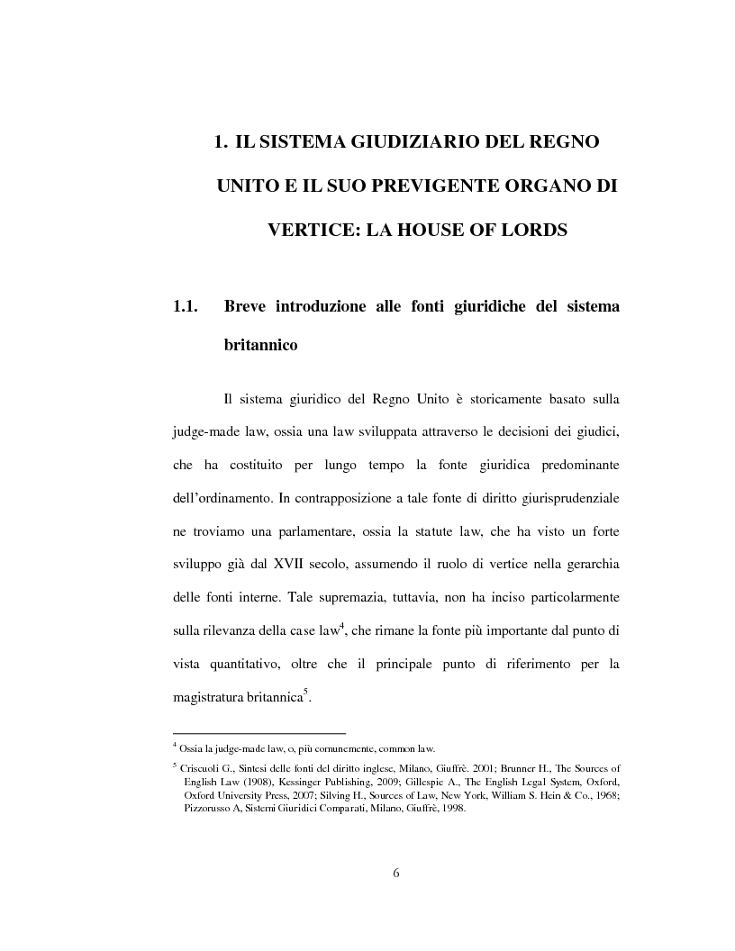Anteprima della tesi: La Corte Suprema del Regno Unito e la dottrina dello stare decisis. Un'analisi comparatistica, Pagina 6