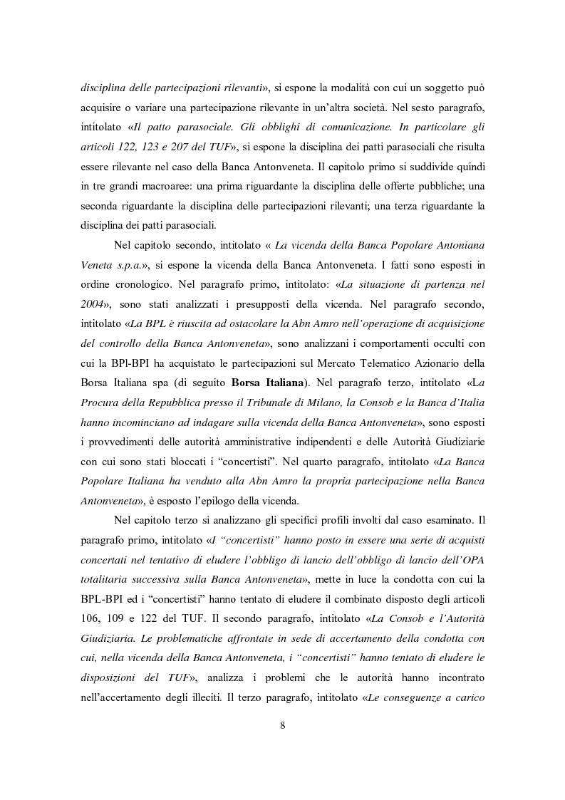 Anteprima della tesi: L'Opa obbligatoria nel caso dell'acquisto di concerto. Il caso della Banca Antonveneta., Pagina 2
