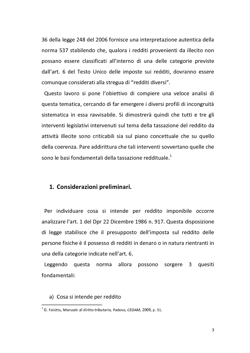 Anteprima della tesi: Il reddito imponibile e i guadagni derivanti dalle attività illecite, Pagina 2