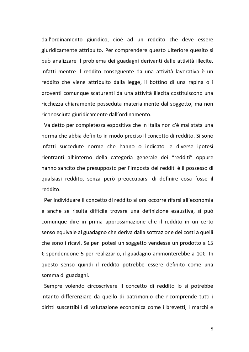 Anteprima della tesi: Il reddito imponibile e i guadagni derivanti dalle attività illecite, Pagina 4