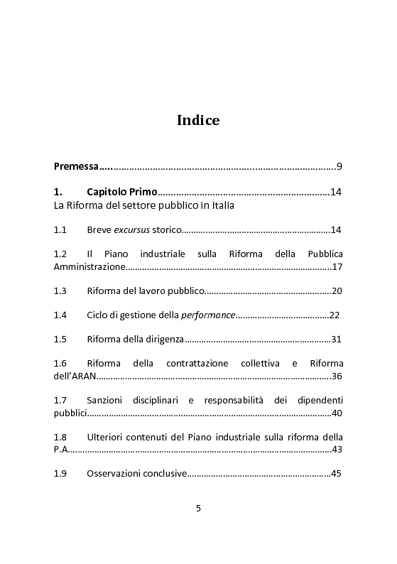 Indice della tesi: Governare è decidere e comunicare. Una sfida per il manager pubblico., Pagina 1