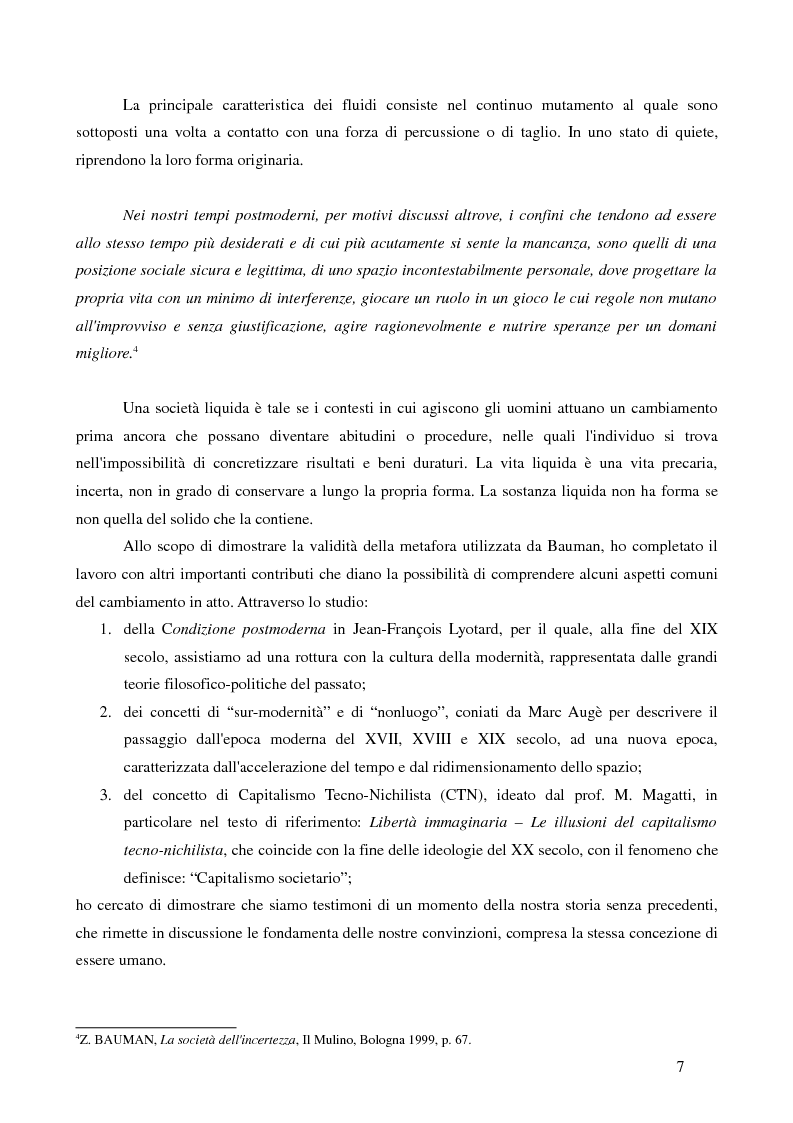 Anteprima della tesi: La condizione fluida dell'epoca contemporanea - Dallo stato solido allo stato liquido della modernità, Pagina 5