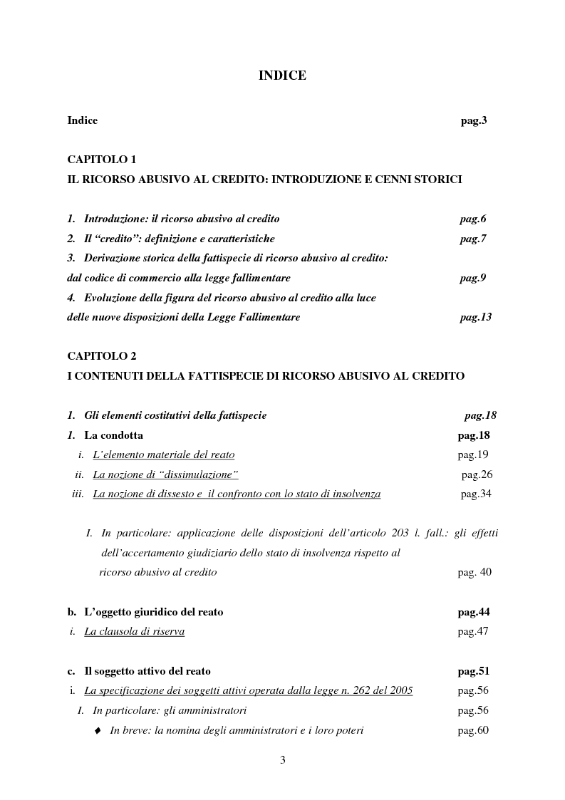Indice della tesi: Il ricorso abusivo al credito, Pagina 1