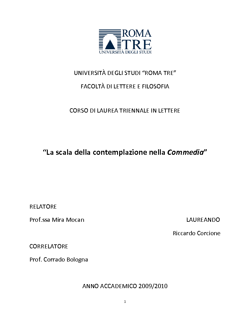 Anteprima della tesi: La scala della contemplazione nella Commedia, Pagina 1