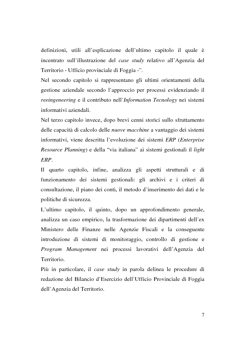 Anteprima della tesi: Il sistema informativo contabile dell'Agenzia del Territorio - Il caso dell'Ufficio Provinciale di Foggia, Pagina 3
