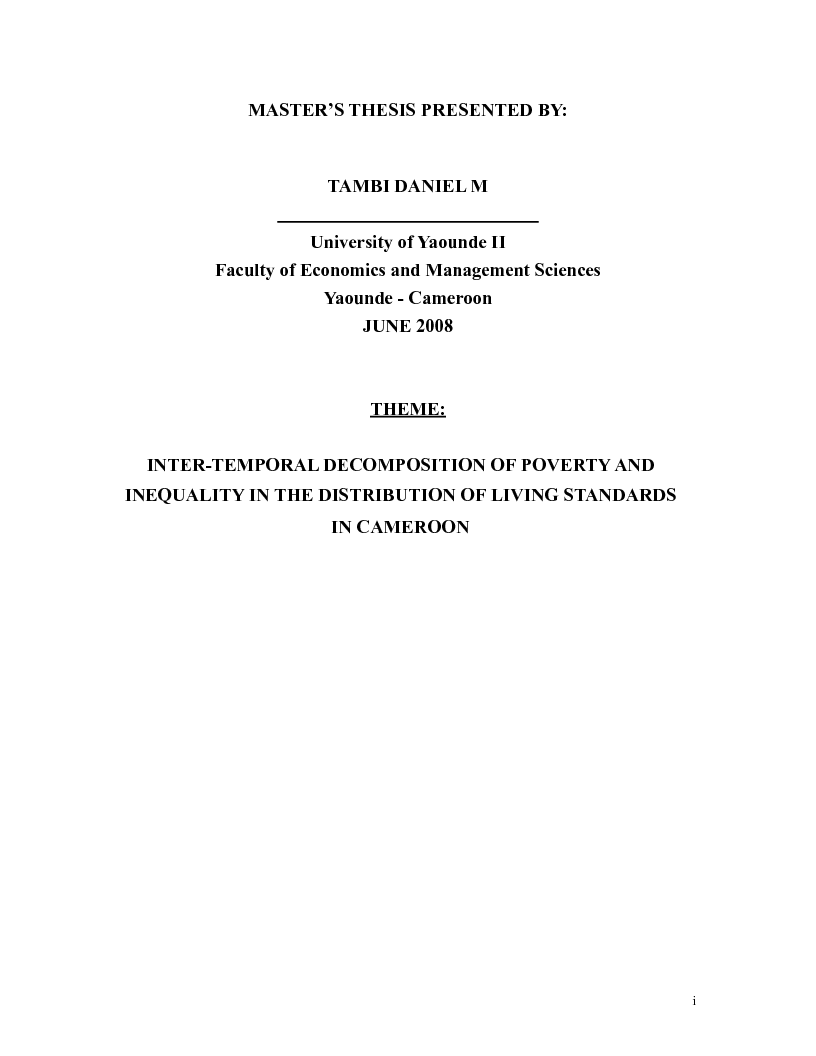 Anteprima della tesi: Inter-Temporal Decomposition of Poverty and Inequality in the Distibution of Living Standards in Cameroon, Pagina 3