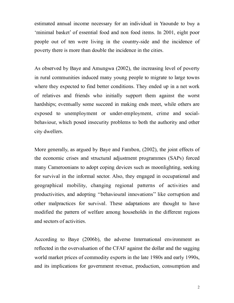 Anteprima della tesi: Inter-Temporal Decomposition of Poverty and Inequality in the Distibution of Living Standards in Cameroon, Pagina 4