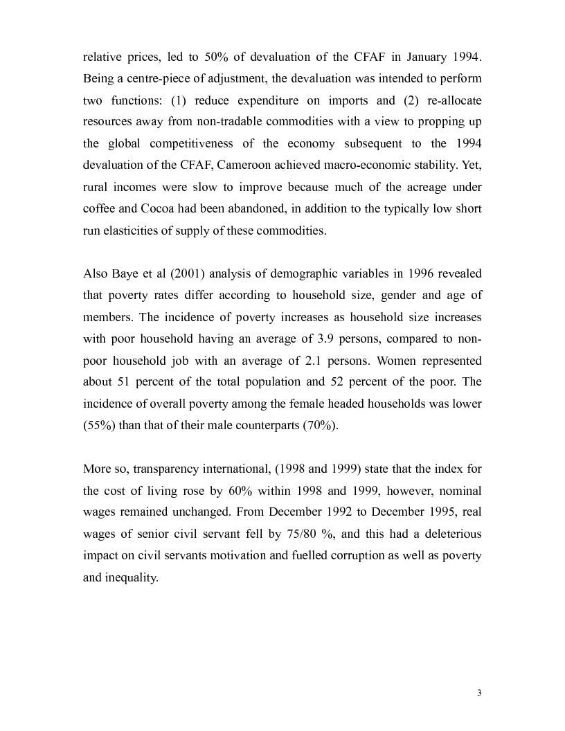 Anteprima della tesi: Inter-Temporal Decomposition of Poverty and Inequality in the Distibution of Living Standards in Cameroon, Pagina 5