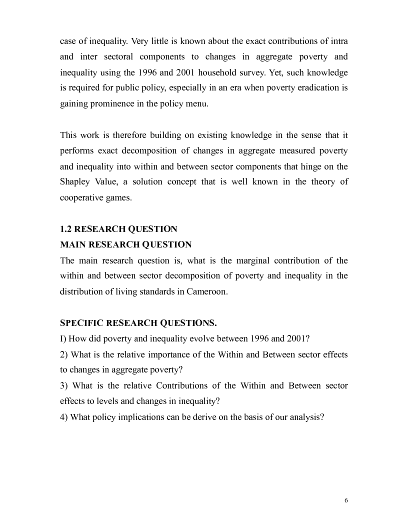 Anteprima della tesi: Inter-Temporal Decomposition of Poverty and Inequality in the Distibution of Living Standards in Cameroon, Pagina 8