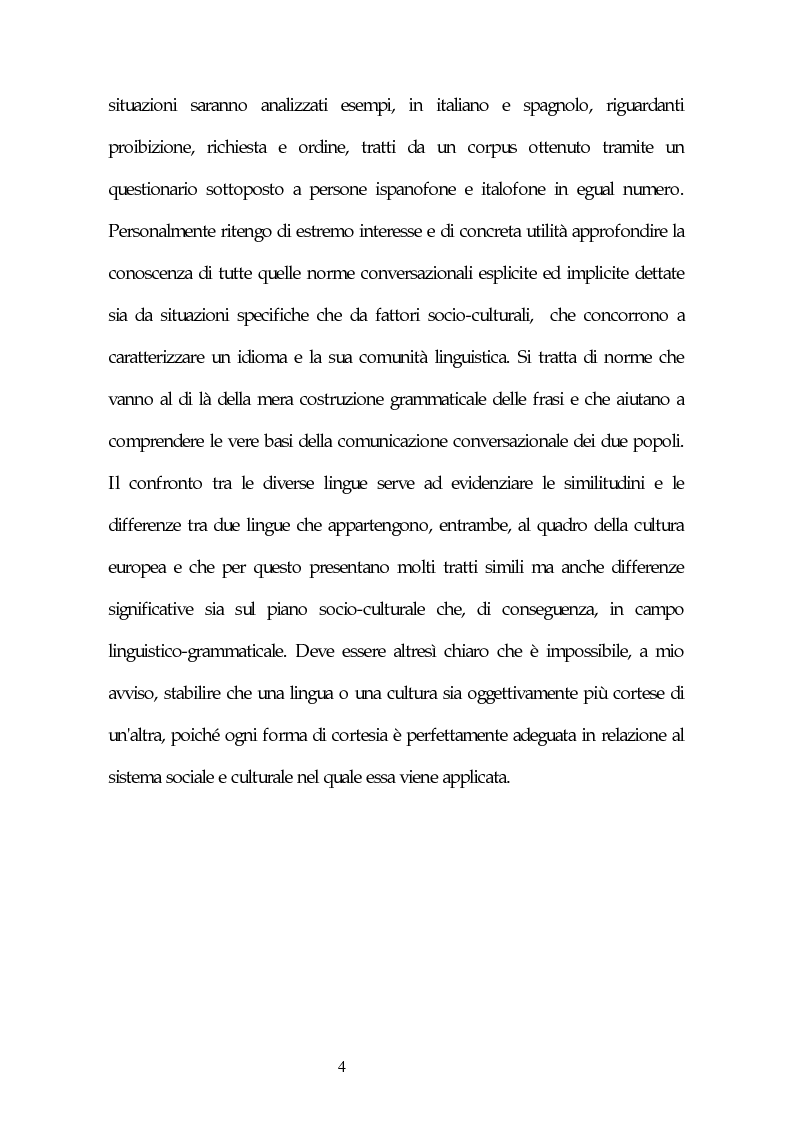 Anteprima della tesi: Analisi contrastiva delle strategie di cortesia nella lingua italiana e spagnola: proibizioni, richieste e ordini, Pagina 4