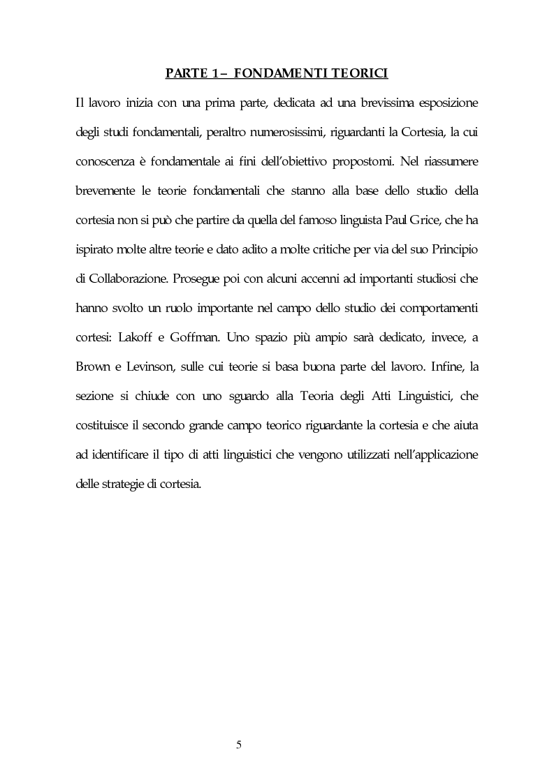 Anteprima della tesi: Analisi contrastiva delle strategie di cortesia nella lingua italiana e spagnola: proibizioni, richieste e ordini, Pagina 5