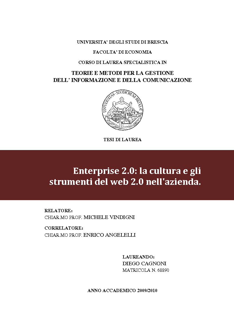 Anteprima della tesi: Enterprise 2.0: la cultura e gli strumenti del web 2.0 in azienda, Pagina 1