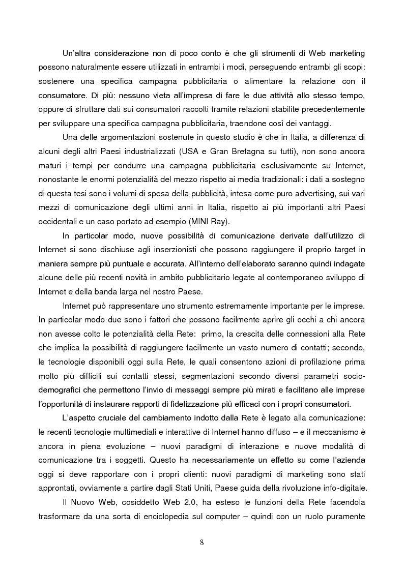 Anteprima della tesi: L'integrazione di Internet nella pianificazione di una campagna pubblicitaria nazionale in Italia. Il caso MINI, Pagina 3