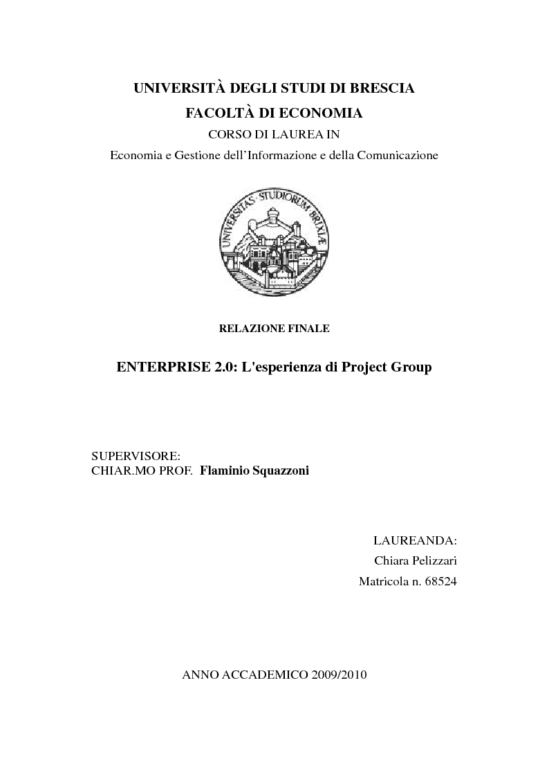 Anteprima della tesi: Enterprise 2.0: l'esperienza di Project Group, Pagina 1
