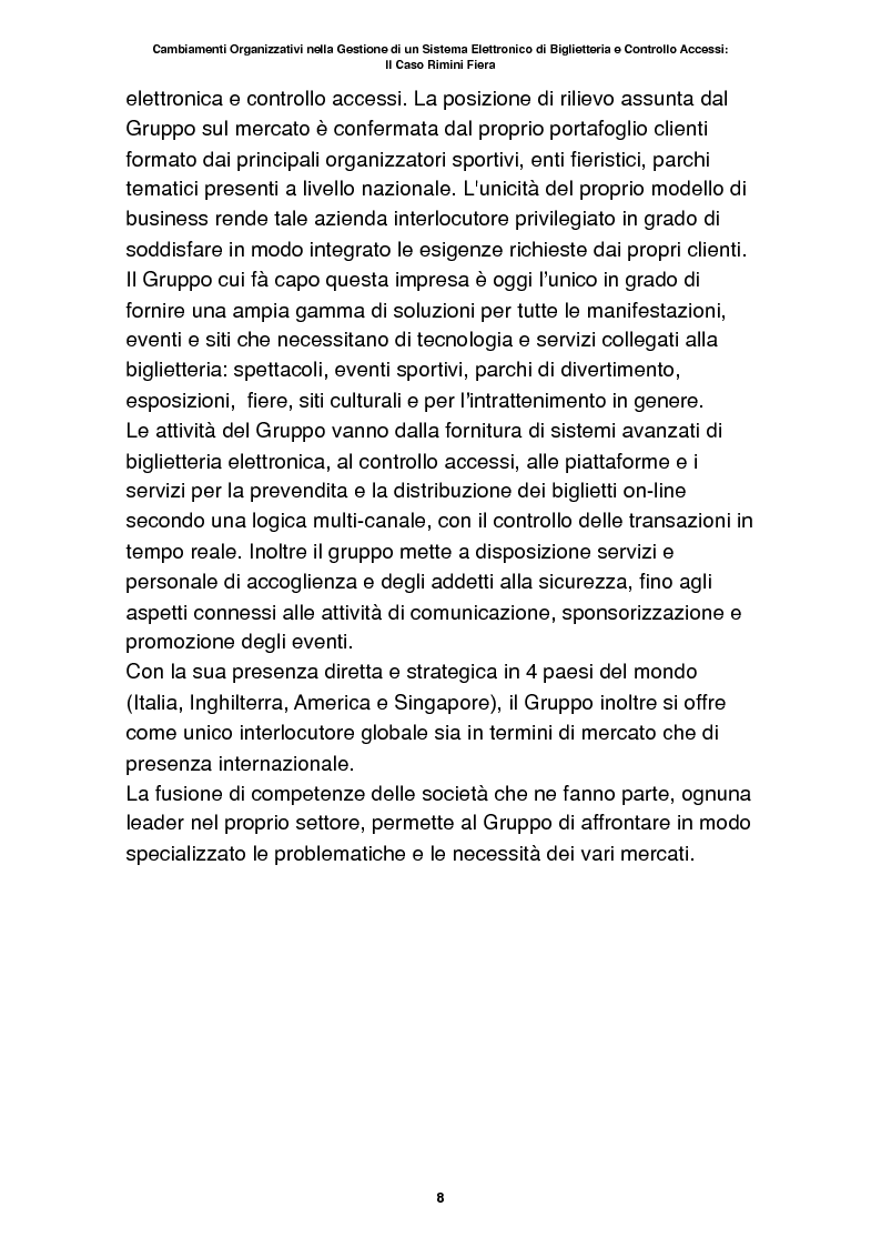 Anteprima della tesi: Cambiamenti organizzativi nella gestione di un sistema elettronico di biglietteria e controllo accessi: il caso Rimini Fiera, Pagina 3