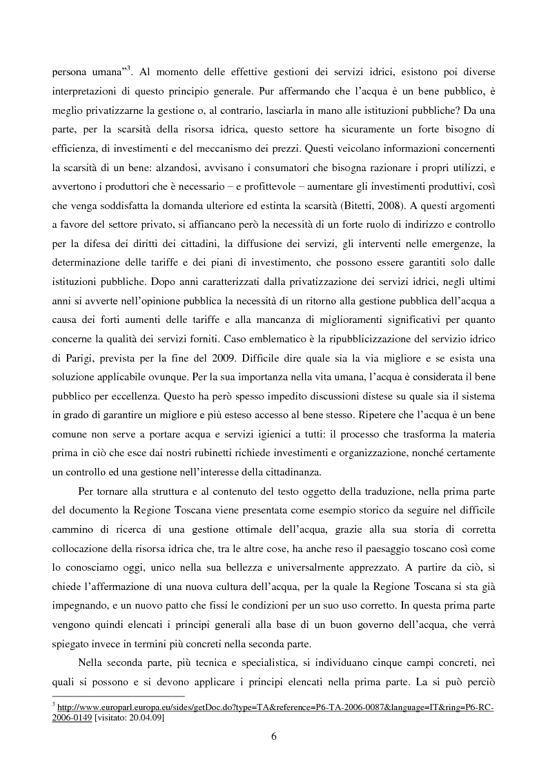 Anteprima della tesi: La Toscana per una nuova cultura dell'acqua. Saggio di traduzione, Pagina 5