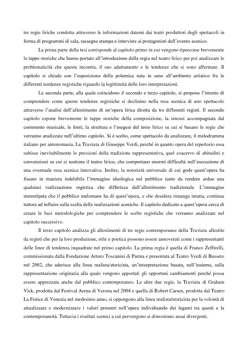 Anteprima della tesi: Intorno a Traviata: problematiche relative alla regia nel teatro lirico, Pagina 3