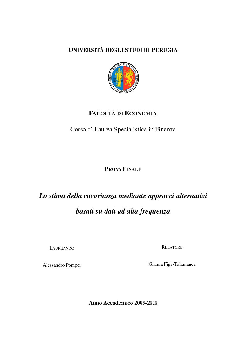 Anteprima della tesi: La stima della covarianza mediante approcci alternativi basati su dati ad alta frequenza, Pagina 1