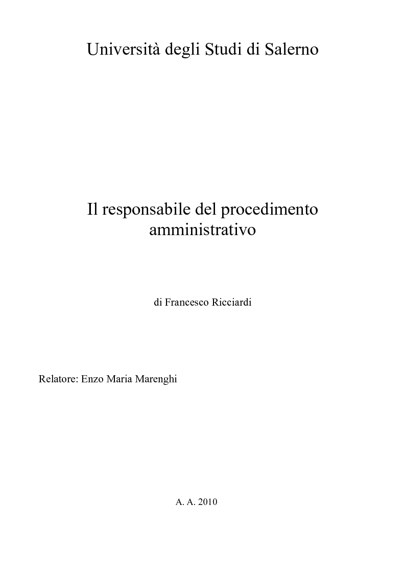 Anteprima della tesi: Il responsabile del procedimento amministrativo, Pagina 1
