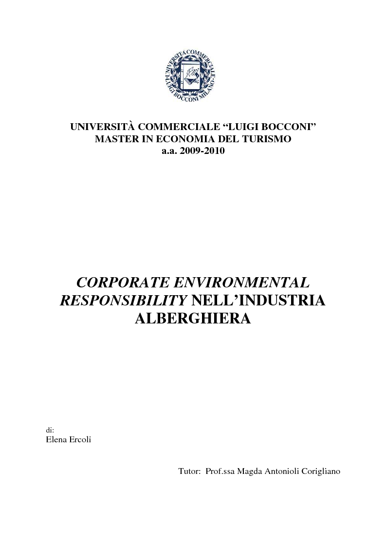 Anteprima della tesi: Corporate Environmental Responsibility nell'industria alberghiera, Pagina 1