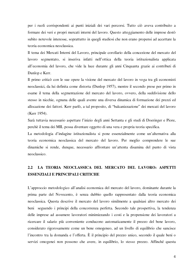 Anteprima della tesi: I mercati interni del lavoro: teorie classiche e nuove prospettive di analisi, Pagina 5