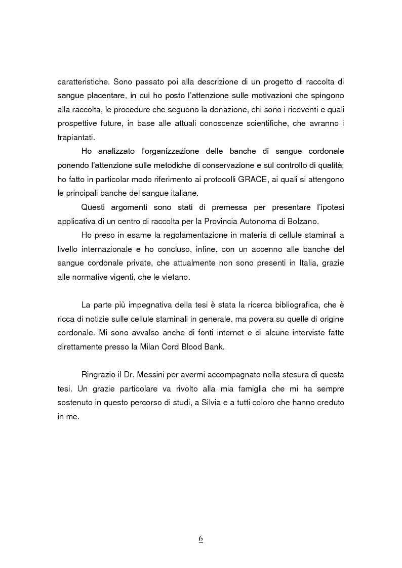 Anteprima della tesi: Donazione delle cellule staminali da cordone ombelicale. Progetto di raccolta ed ipotesi applicativa per la Provincia Autonoma di Bolzano, Pagina 3