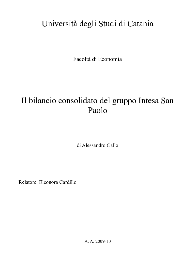 Anteprima della tesi: Il bilancio consolidato del gruppo Intesa Sanpaolo, Pagina 1